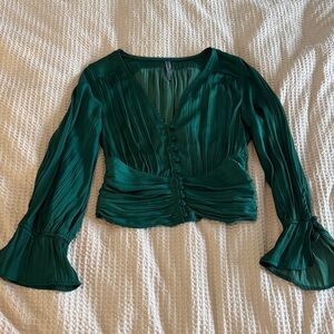 Anthropologie Green Satin-like Top